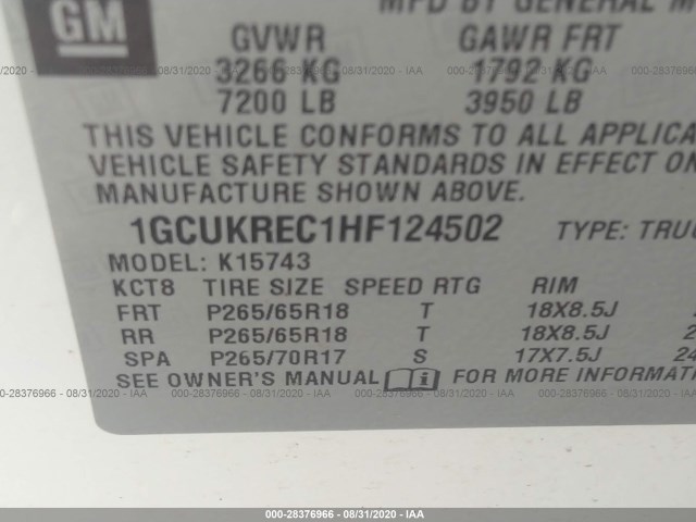 Photo 8 VIN: 1GCUKREC1HF124502 - CHEVROLET SILVERADO 1500 