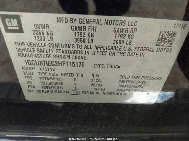 Photo 8 VIN: 1GCUKREC2HF115176 - CHEVROLET SILVERADO 1500 