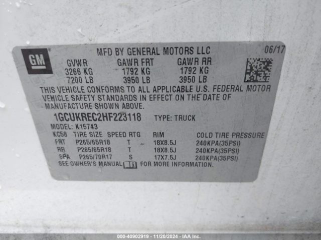 Photo 8 VIN: 1GCUKREC2HF223118 - CHEVROLET SILVERADO 