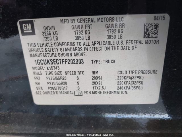 Photo 8 VIN: 1GCUKSEC7FF202303 - CHEVROLET SILVERADO 