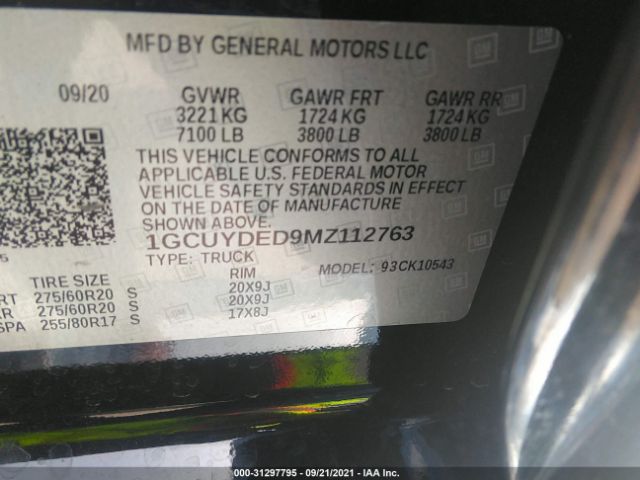 Photo 8 VIN: 1GCUYDED9MZ112763 - CHEVROLET SILVERADO 1500 