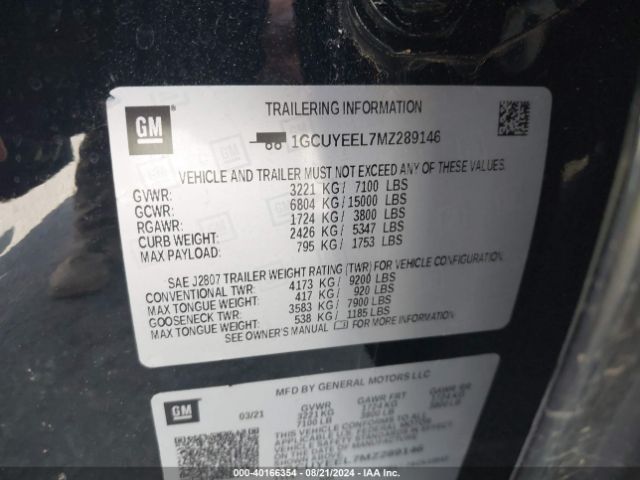 Photo 8 VIN: 1GCUYEEL7MZ289146 - CHEVROLET SILVERADO 