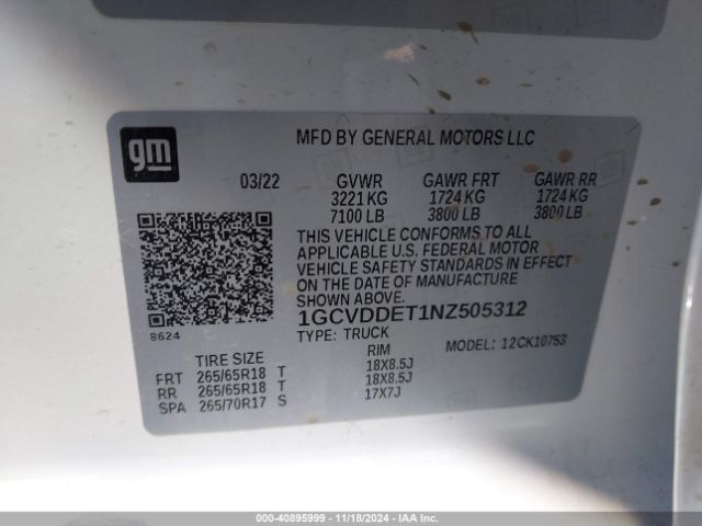 Photo 8 VIN: 1GCVDDET1NZ505312 - CHEVROLET SILVERADO 