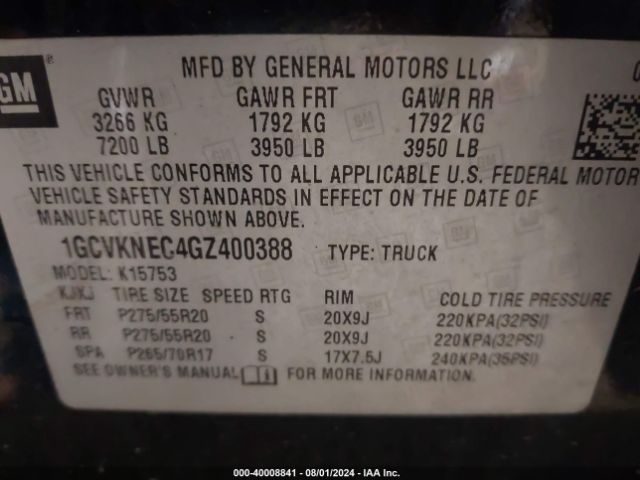 Photo 8 VIN: 1GCVKNEC4GZ400388 - CHEVROLET SILVERADO 