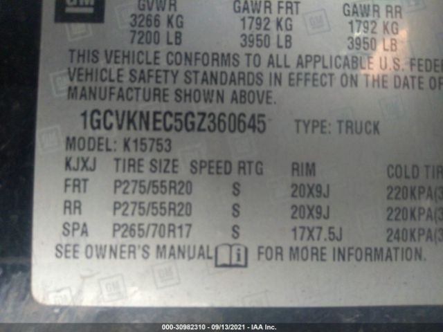 Photo 8 VIN: 1GCVKNEC5GZ360645 - CHEVROLET SILVERADO 1500 