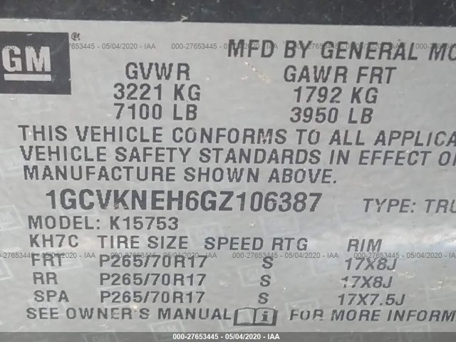 Photo 8 VIN: 1GCVKNEH6GZ106387 - CHEVROLET SILVERADO 1500 