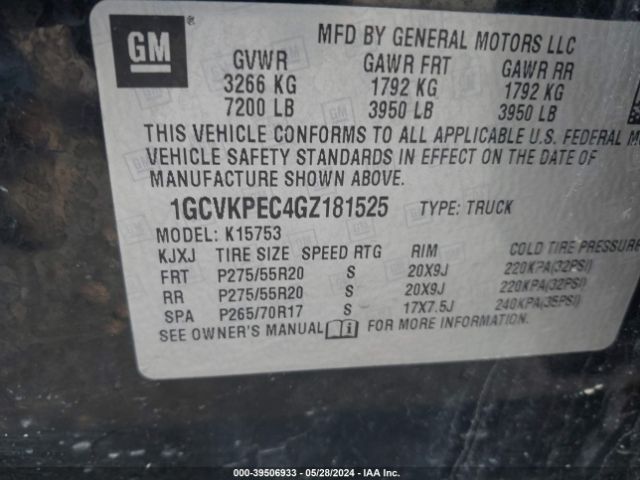 Photo 8 VIN: 1GCVKPEC4GZ181525 - CHEVROLET SILVERADO 1500 