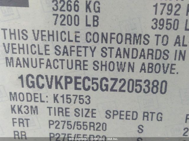 Photo 8 VIN: 1GCVKPEC5GZ205380 - CHEVROLET SILVERADO 1500 