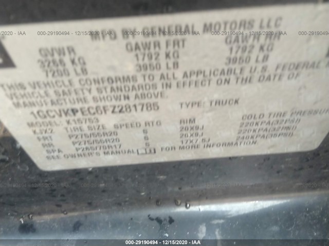 Photo 8 VIN: 1GCVKPEC6FZ281785 - CHEVROLET SILVERADO 1500 