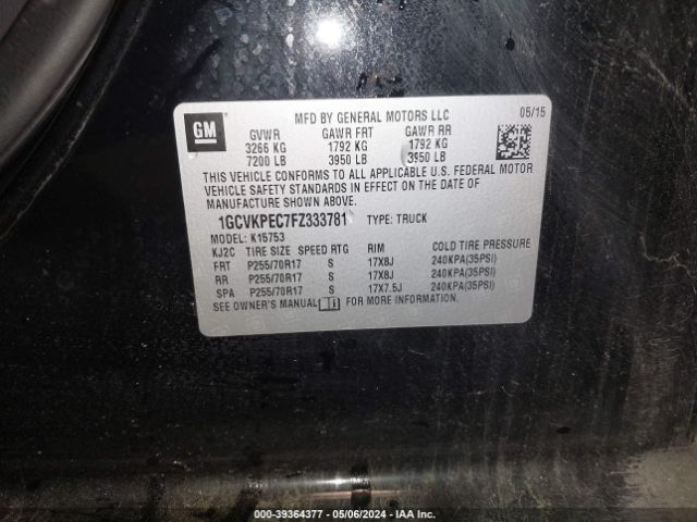 Photo 8 VIN: 1GCVKPEC7FZ333781 - CHEVROLET SILVERADO 1500 