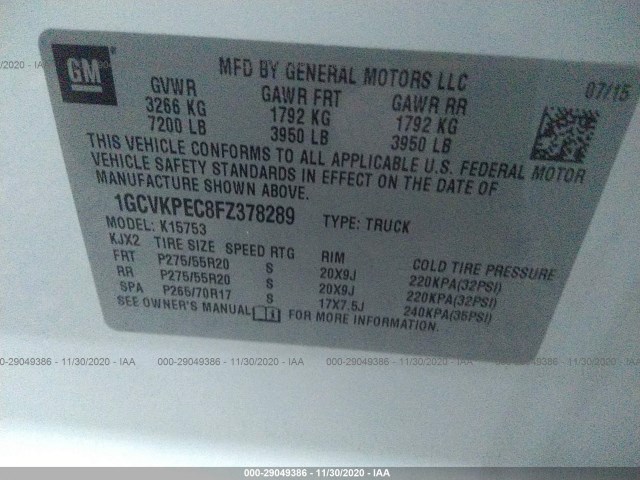 Photo 8 VIN: 1GCVKPEC8FZ378289 - CHEVROLET SILVERADO 1500 