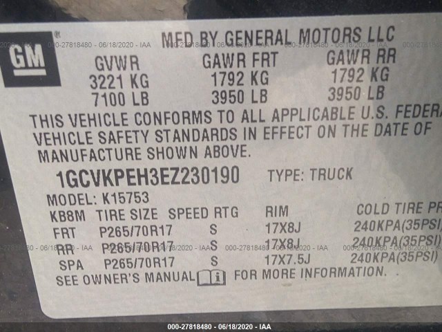 Photo 8 VIN: 1GCVKPEH3EZ230190 - CHEVROLET SILVERADO 1500 