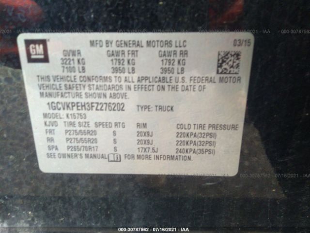 Photo 8 VIN: 1GCVKPEH3FZ276202 - CHEVROLET SILVERADO 1500 