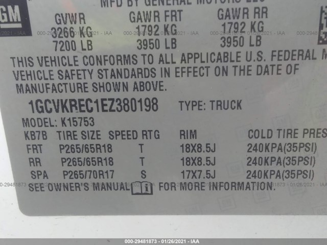 Photo 8 VIN: 1GCVKREC1EZ380198 - CHEVROLET SILVERADO 1500 