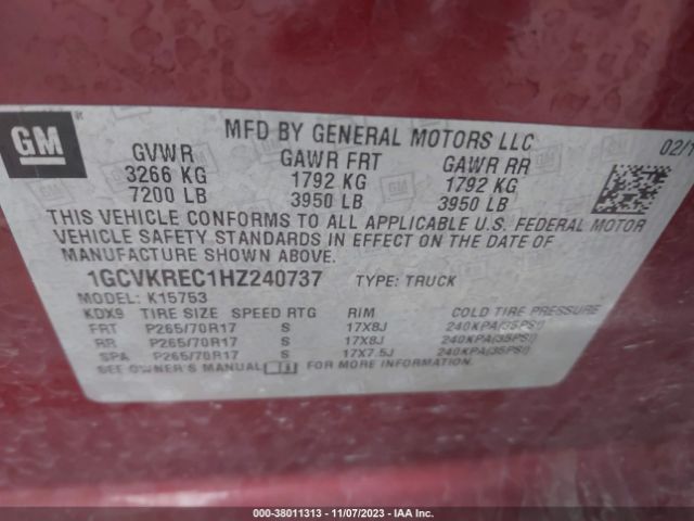 Photo 8 VIN: 1GCVKREC1HZ240737 - CHEVROLET SILVERADO 1500 