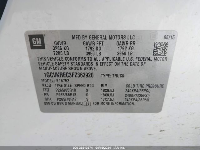 Photo 8 VIN: 1GCVKREC3FZ362920 - CHEVROLET SILVERADO 