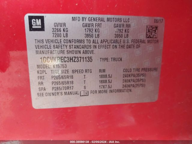 Photo 8 VIN: 1GCVKREC3HZ371135 - CHEVROLET SILVERADO 1500 