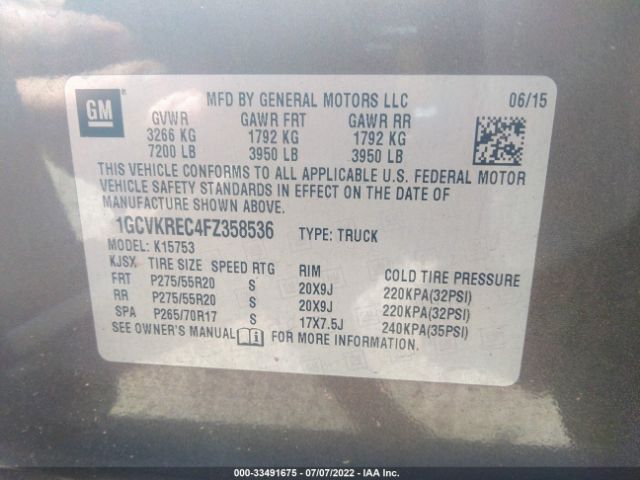 Photo 8 VIN: 1GCVKREC4FZ358536 - CHEVROLET SILVERADO 1500 