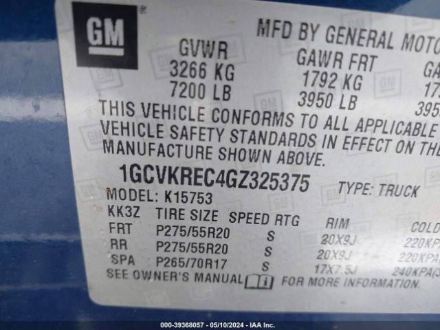 Photo 8 VIN: 1GCVKREC4GZ325375 - CHEVROLET SILVERADO 1500 