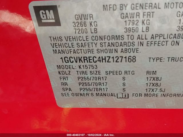 Photo 8 VIN: 1GCVKREC4HZ127168 - CHEVROLET SILVERADO 