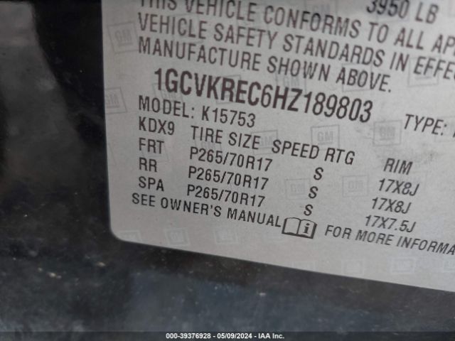 Photo 8 VIN: 1GCVKREC6HZ189803 - CHEVROLET SILVERADO 1500 