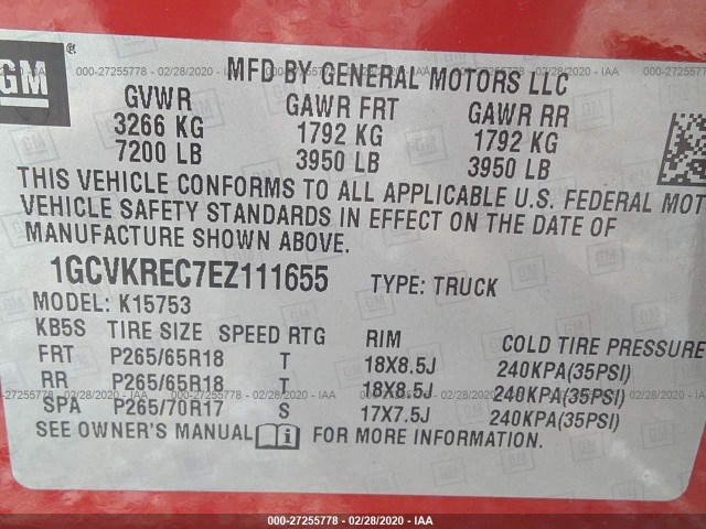 Photo 8 VIN: 1GCVKREC7EZ111655 - CHEVROLET SILVERADO 1500 