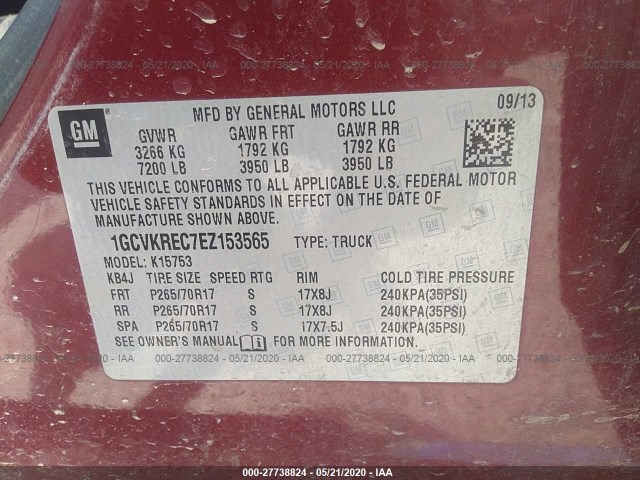 Photo 8 VIN: 1GCVKREC7EZ153565 - CHEVROLET SILVERADO 1500 