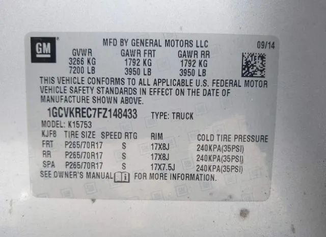 Photo 8 VIN: 1GCVKREC7FZ148433 - CHEVROLET SILVERADO 1500 