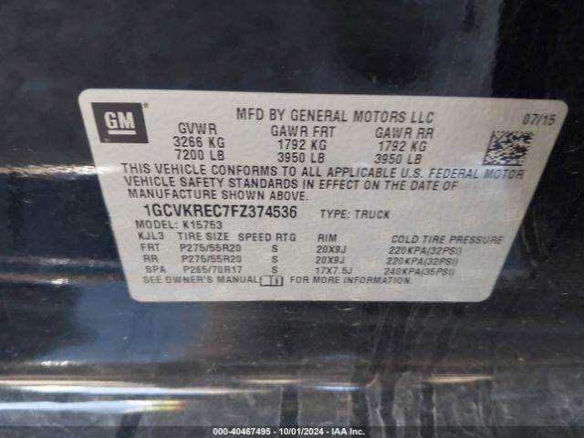 Photo 8 VIN: 1GCVKREC7FZ374536 - CHEVROLET SILVERADO 