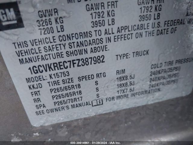 Photo 8 VIN: 1GCVKREC7FZ387982 - CHEVROLET SILVERADO 1500 