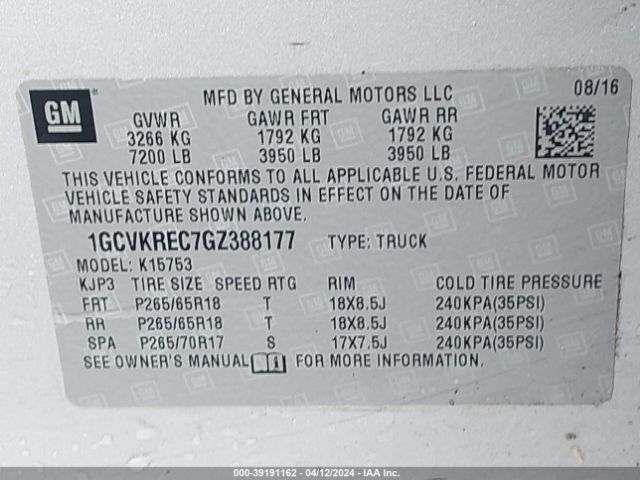 Photo 8 VIN: 1GCVKREC7GZ388177 - CHEVROLET SILVERADO 1500 