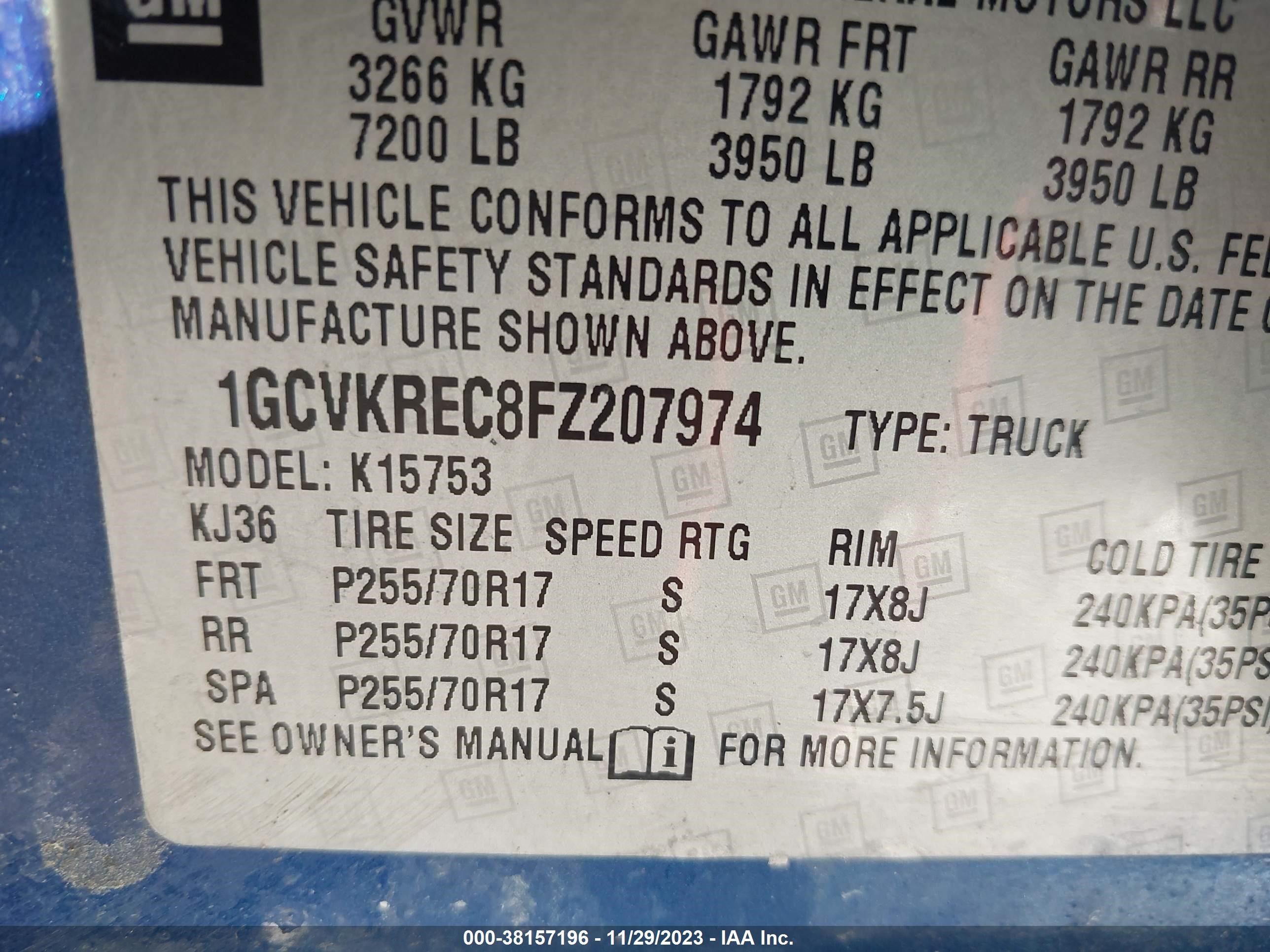 Photo 8 VIN: 1GCVKREC8FZ207974 - CHEVROLET SILVERADO 