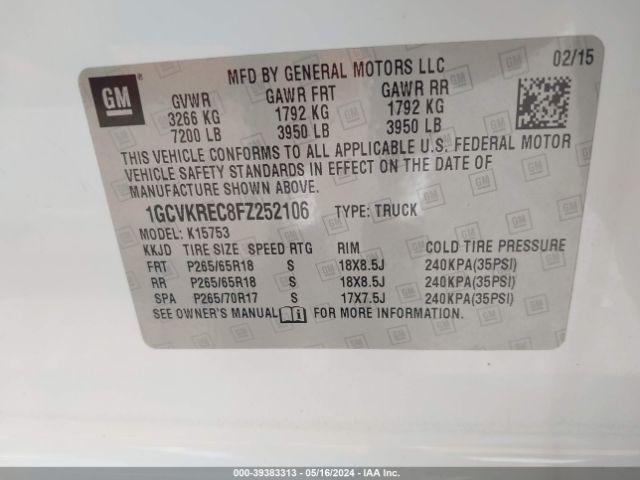 Photo 8 VIN: 1GCVKREC8FZ252106 - CHEVROLET SILVERADO 1500 