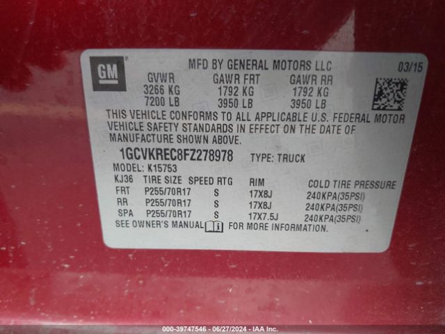 Photo 8 VIN: 1GCVKREC8FZ278978 - CHEVROLET SILVERADO 