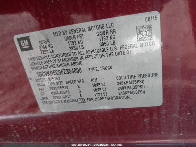 Photo 8 VIN: 1GCVKREC9FZ354000 - CHEVROLET SILVERADO 1500 