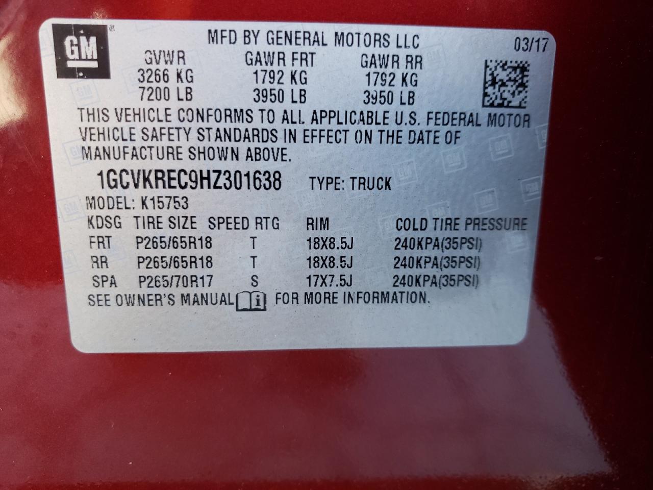 Photo 11 VIN: 1GCVKREC9HZ301638 - CHEVROLET SILVERADO 