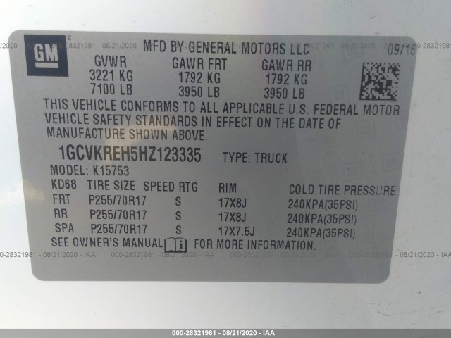 Photo 8 VIN: 1GCVKREH5HZ123335 - CHEVROLET SILVERADO 1500 