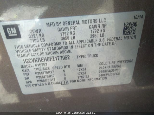 Photo 8 VIN: 1GCVKREH6FZ177952 - CHEVROLET SILVERADO 1500 