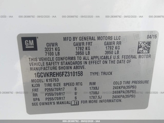 Photo 8 VIN: 1GCVKREH6FZ310158 - CHEVROLET SILVERADO 1500 