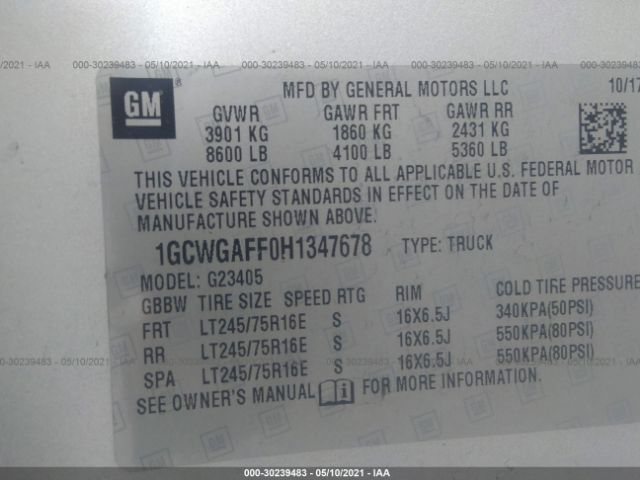 Photo 8 VIN: 1GCWGAFF0H1347678 - CHEVROLET EXPRESS CARGO VAN 