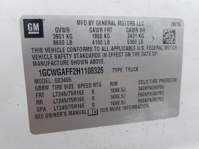 Photo 9 VIN: 1GCWGAFF2H1108326 - CHEVROLET EXPRESS G2 