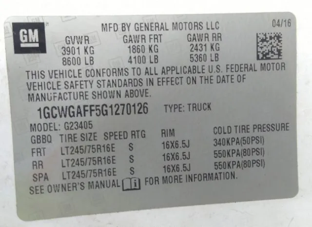 Photo 8 VIN: 1GCWGAFF5G1270126 - CHEVROLET EXPRESS CARGO VAN 