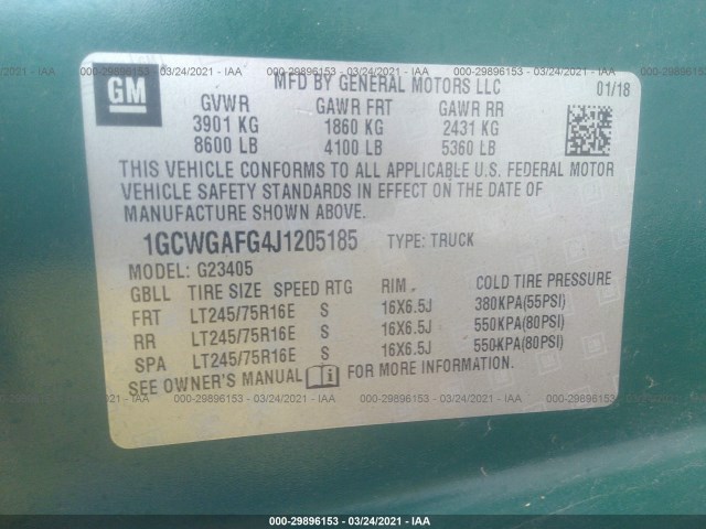 Photo 8 VIN: 1GCWGAFG4J1205185 - CHEVROLET EXPRESS CARGO VAN 