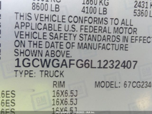 Photo 8 VIN: 1GCWGAFG6L1232407 - CHEVROLET EXPRESS CARGO 