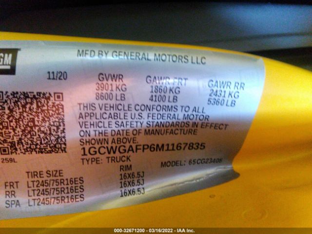 Photo 8 VIN: 1GCWGAFP6M1167835 - CHEVROLET EXPRESS CARGO VAN 