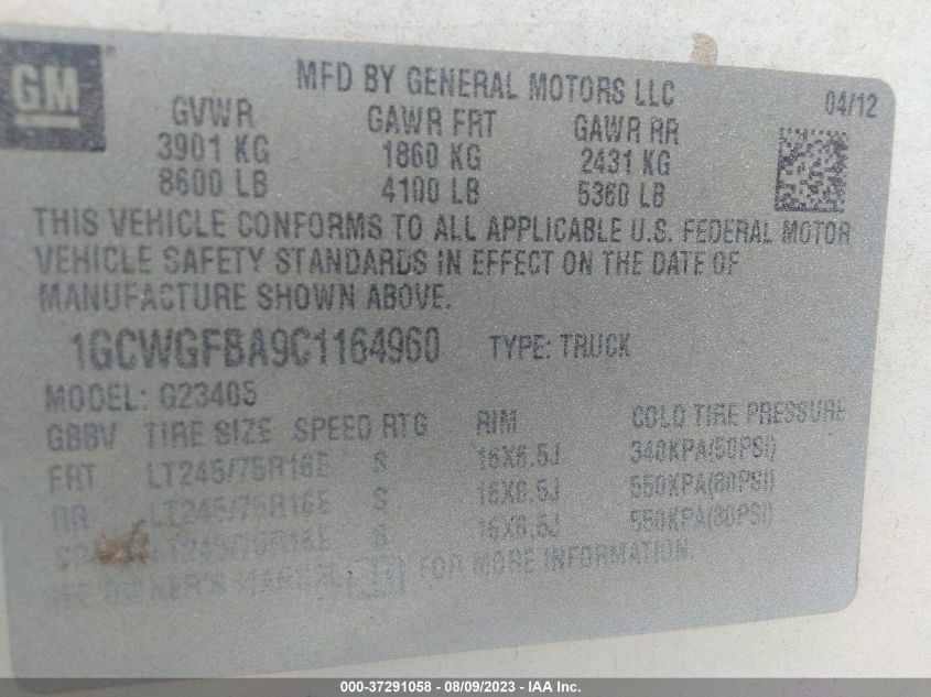 Photo 8 VIN: 1GCWGFBA9C1164960 - CHEVROLET EXPRESS 