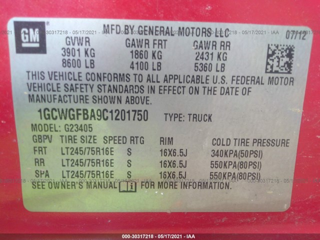 Photo 8 VIN: 1GCWGFBA9C1201750 - CHEVROLET EXPRESS CARGO VAN 