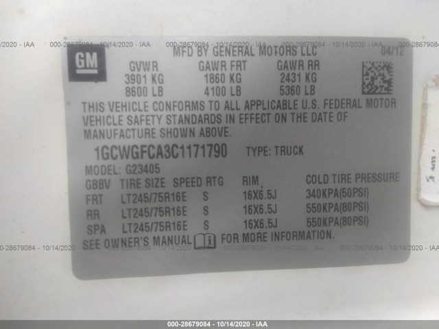 Photo 8 VIN: 1GCWGFCA3C1171790 - CHEVROLET EXPRESS CARGO VAN 