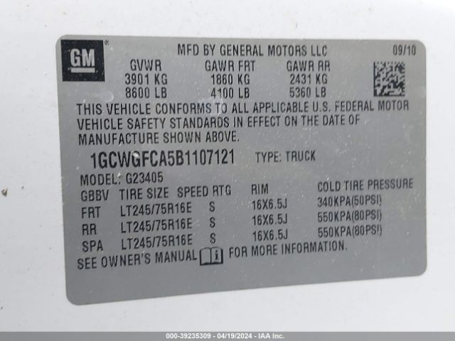 Photo 8 VIN: 1GCWGFCA5B1107121 - CHEVROLET EXPRESS 2500 