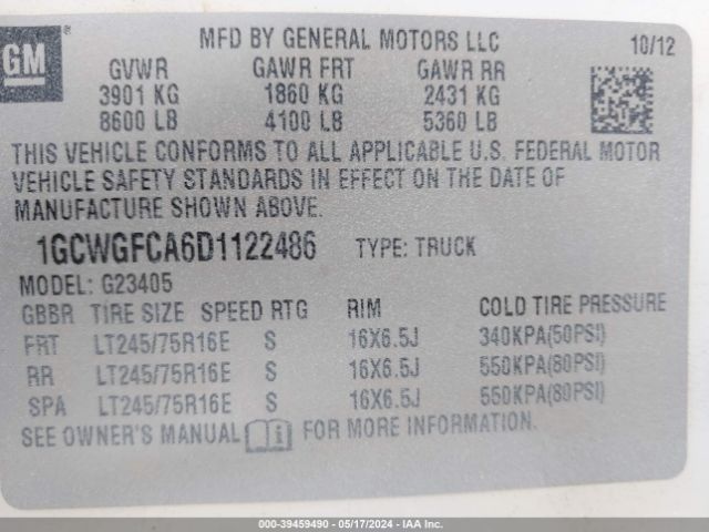 Photo 8 VIN: 1GCWGFCA6D1122486 - CHEVROLET EXPRESS 2500 